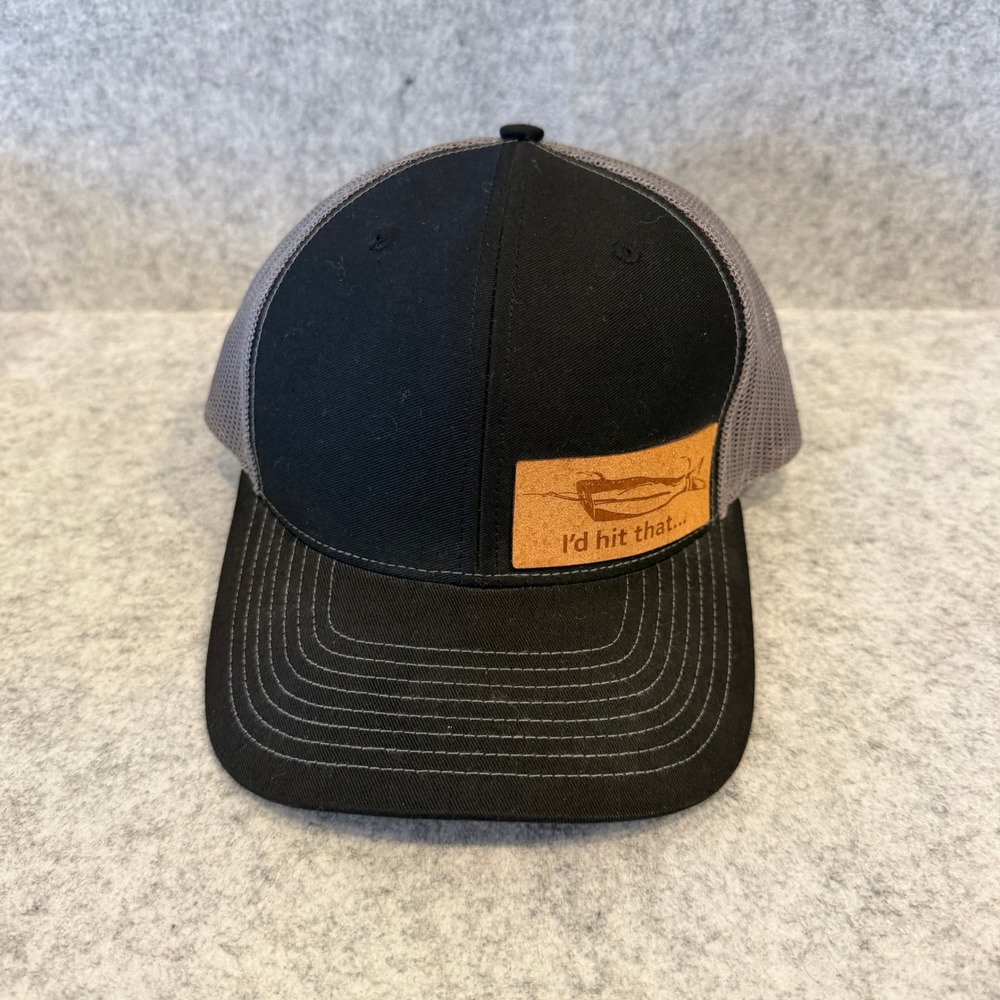 Adjustable Snapack Trucker Hat Leather Patch Fishing " I'd Hit That" Design